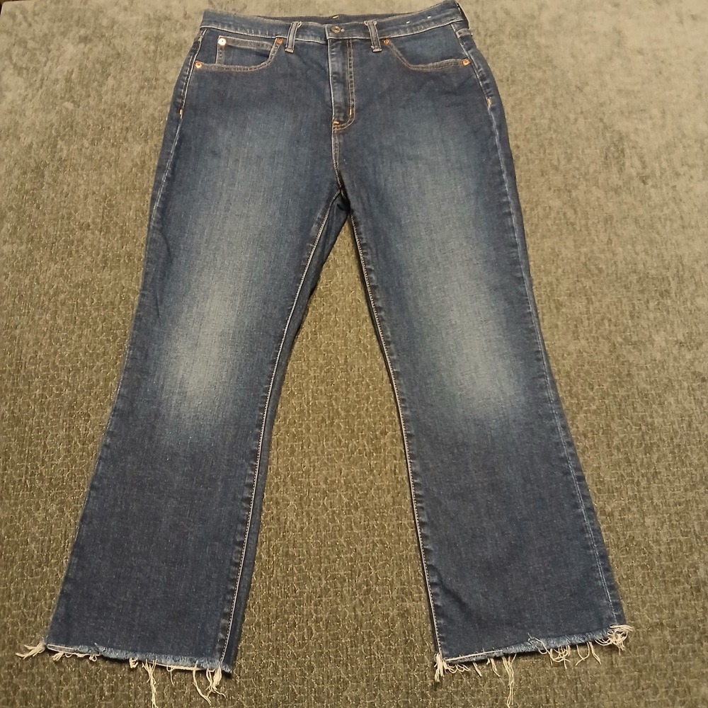 Gap Kick Fit High Rise Jeans 31 12R Medium Wash Raw Hem Flare Denim